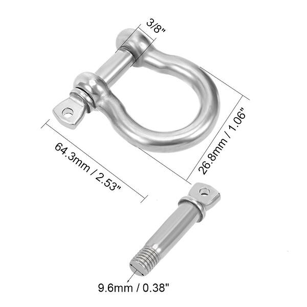2pcs Stainless Steel Shackles 3/8" D ring Shackle 0.64Ton (1410.96lb